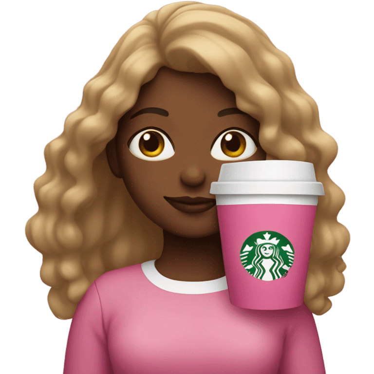 Spanish girl holding a pink Starbucks cup emoji