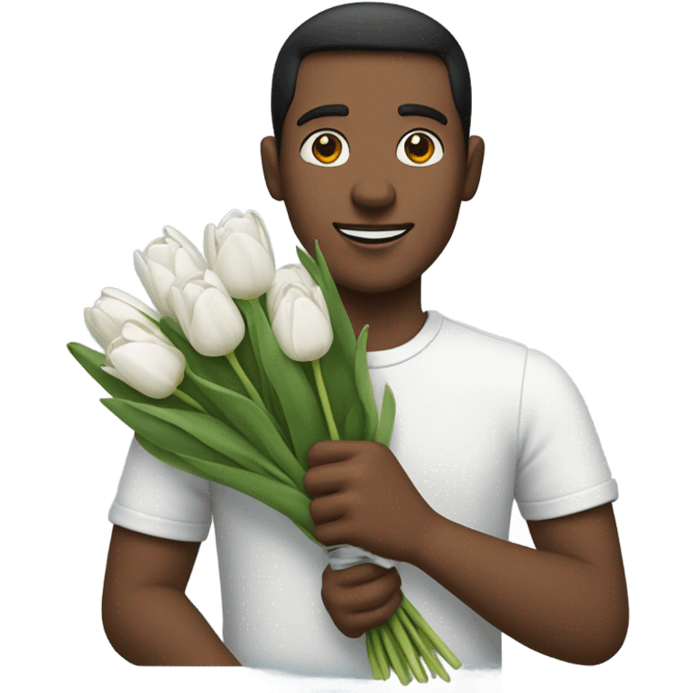 man holding white tulips emoji