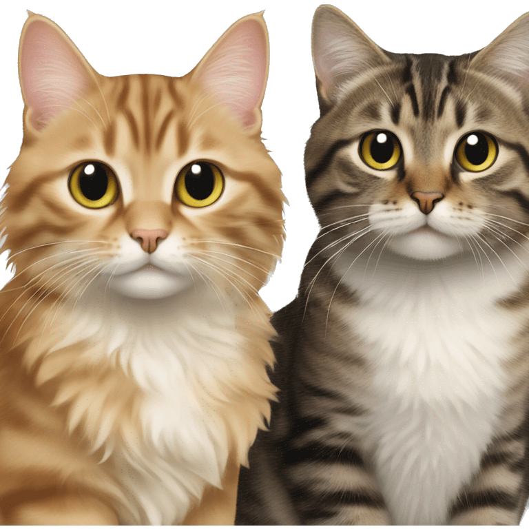 A tabby cat kitten, short haired next to a long-haired tabby cat emoji