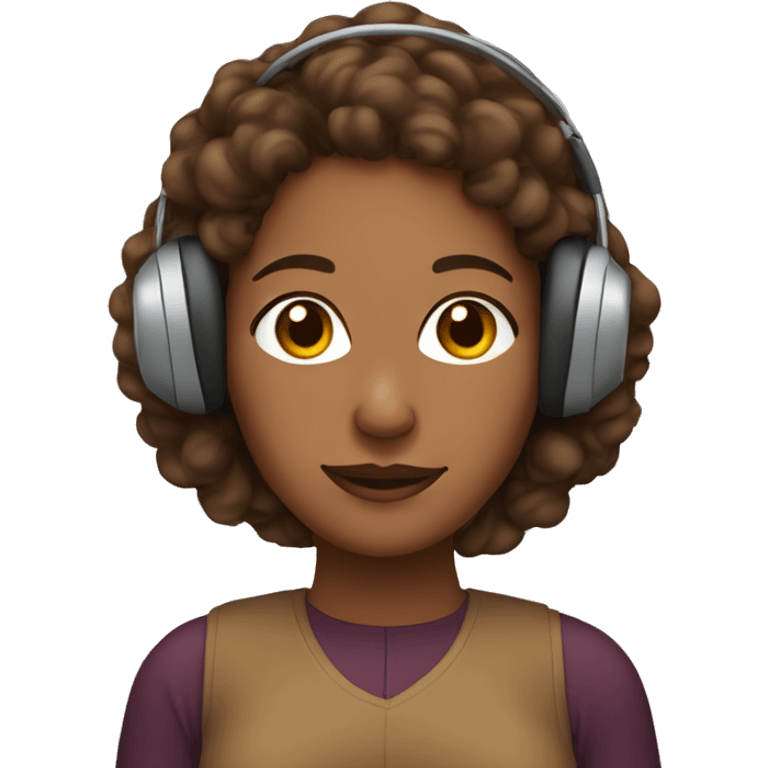 brown skinned woman with curly brown hair wearing earmuffs emoji