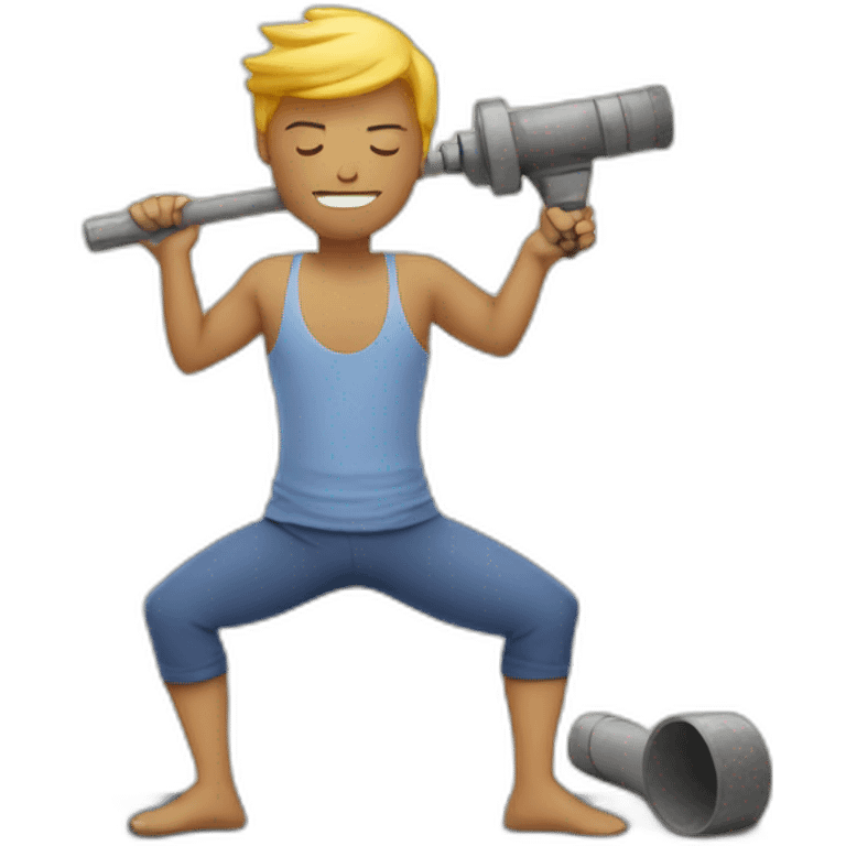 Man doing yoga with a jackhammer emoji