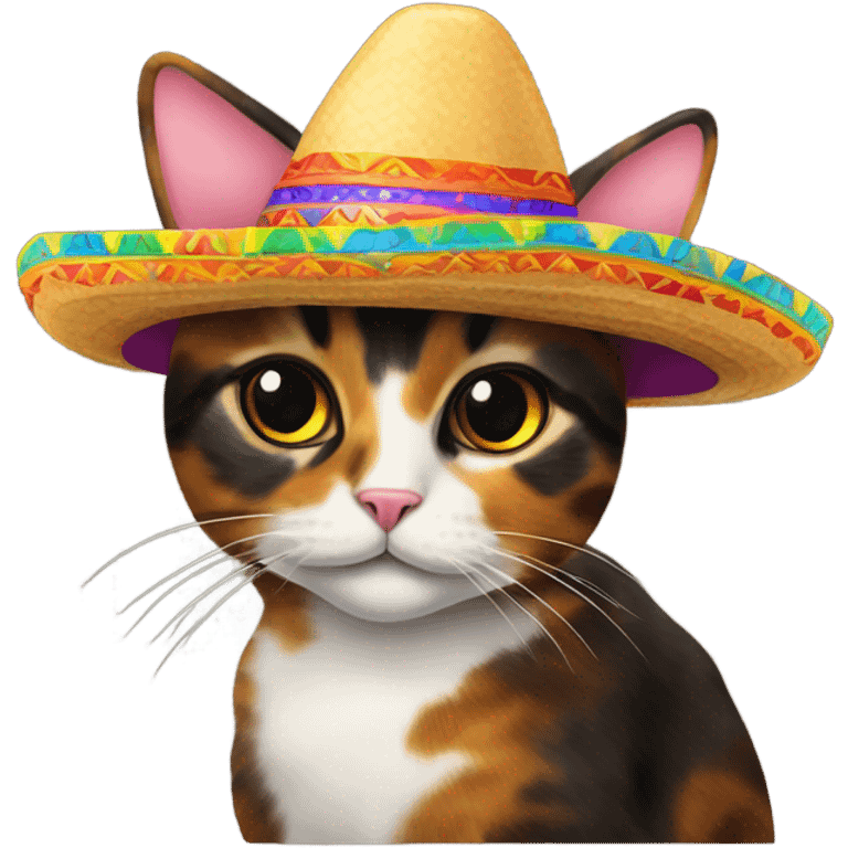 tortoiseshell cat wearing a sombrero emoji