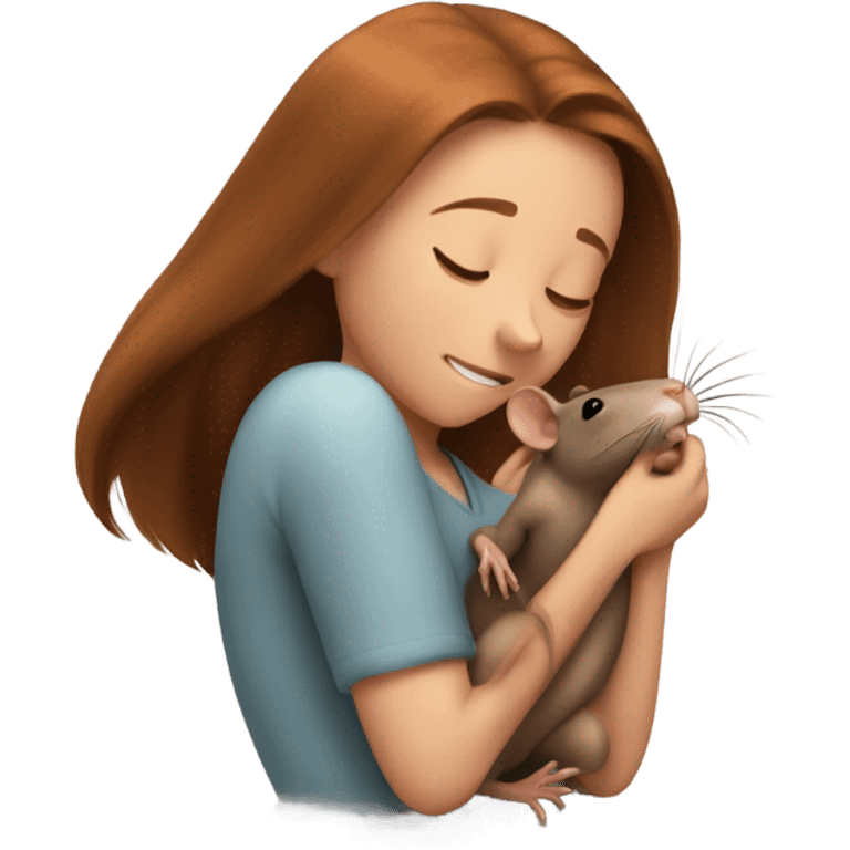 A rat whispering in a girl with long reddish brown hair emoji