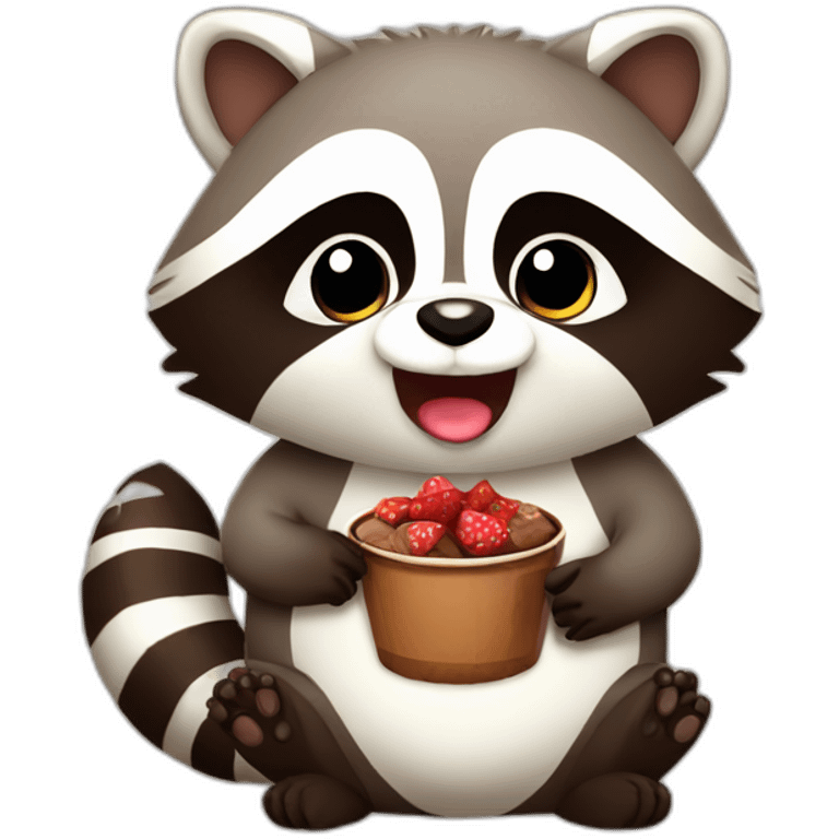 Cute fat raccoon with chocolate emoji