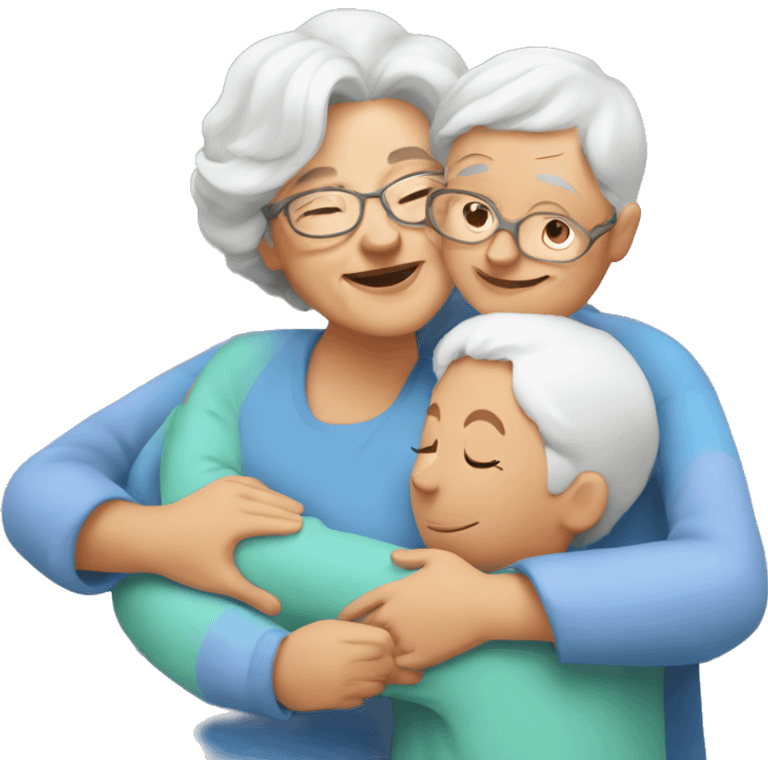 Grandma huggings with a boy and girl emoji