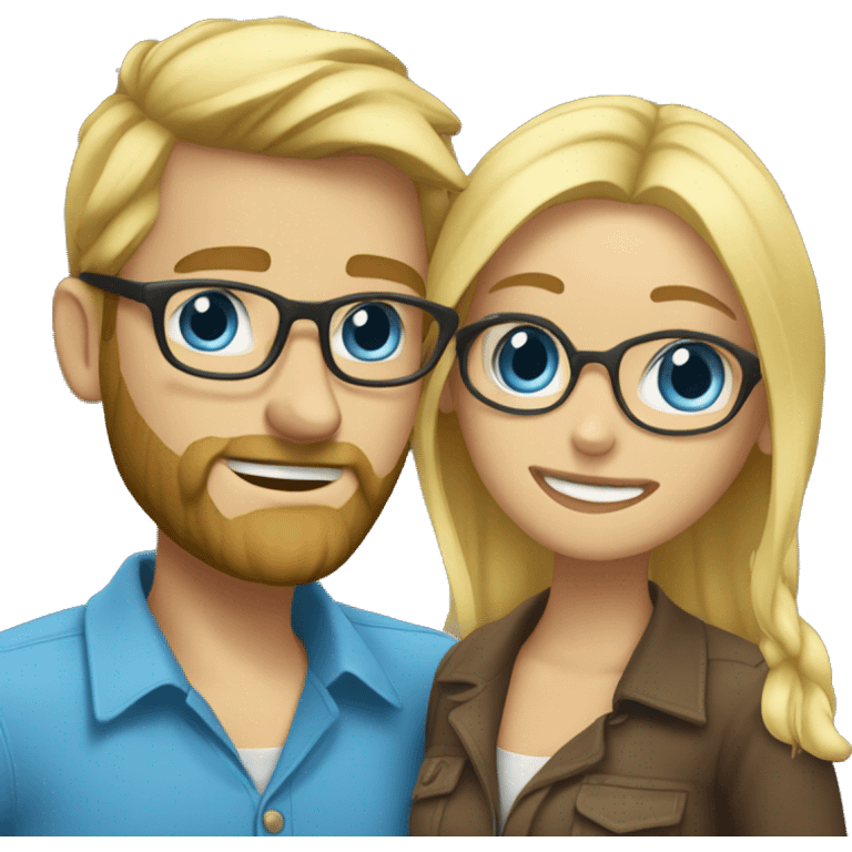 Blonde girl with blue eyes being hugged by blonde guy with beard and glasses emoji