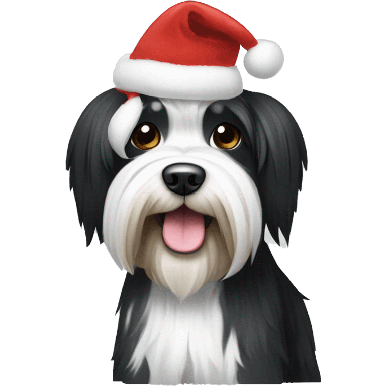 Black and white Tibetan terrier wearing a Christmas hat  emoji