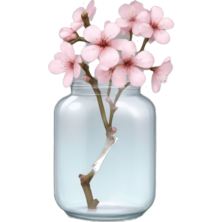 Realistic big sakura flower stem in a transparent jar vase emoji