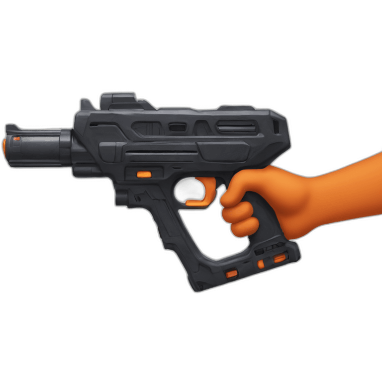 manicured hand holding large scary dark nerf gun emoji