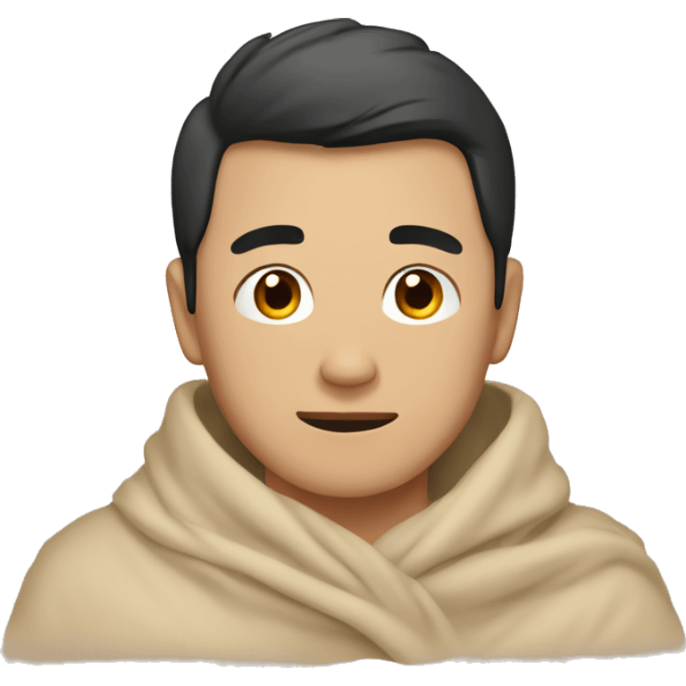 asian man cozy in beige blanket emoji