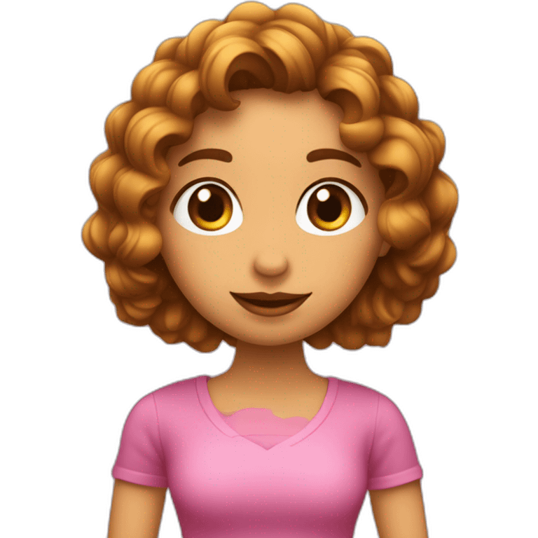 chica con pelo castaño un poco ondulado, ojos marrones, con anteojo de borde superior rosa, en la mano un iPhone  emoji