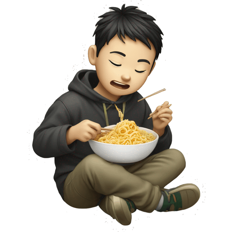 Chinese boy eating nodle  emoji