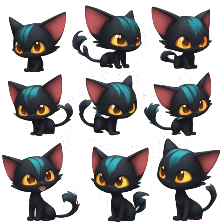 Cool Cute Edgy Black Dark Chibi Cat-Noibat-Noivern-Litten-Fakémon-hybrid emoji