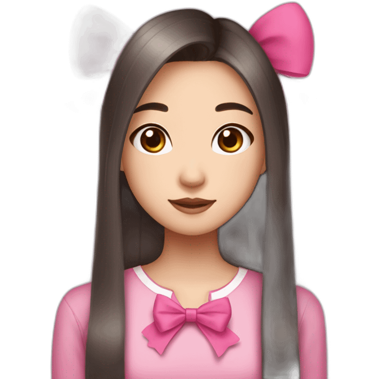 19 year old chinese american girl who loves bows and pink with long straight dark brown hair and a round face emoji