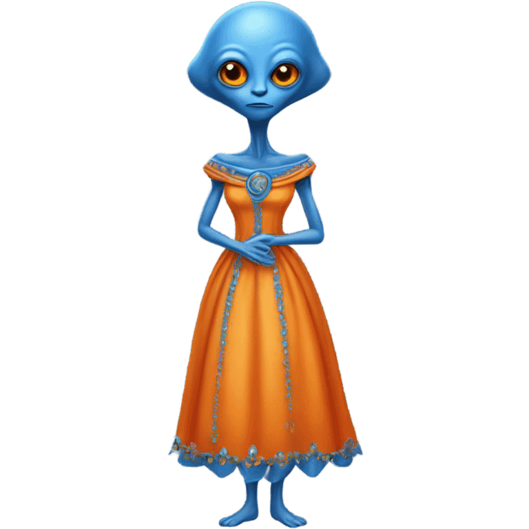 a orange alien woman, full body, in blue Romanov dress emoji