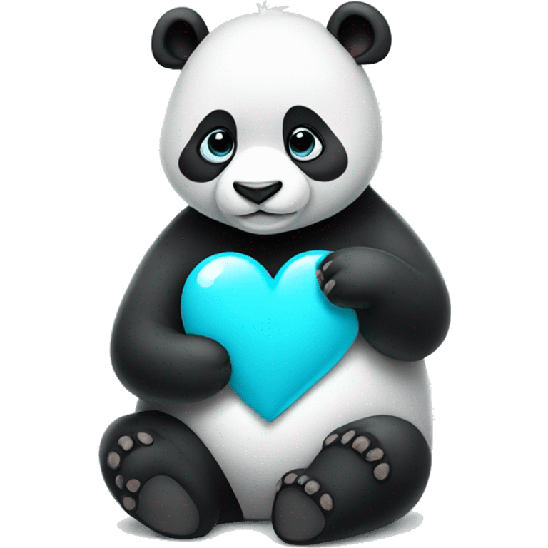 panda holding a cyan colored heart emoji