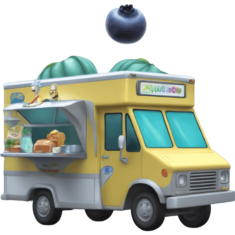 Rick and Morty’s ,space faring and Flying,Food truck selling blueberries baby food  emoji