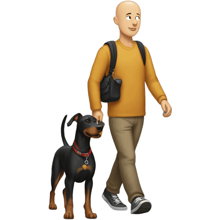 Bald man walking a Doberman  emoji