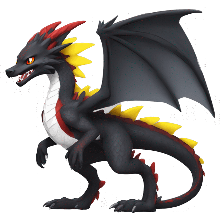 Anthro Cute cool black red white yellow nargacuga-dragon sergal animal hybrid Fakemon full body emoji