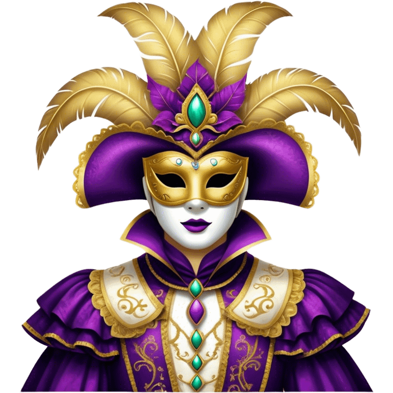 Venice Carnival performer – Cinematic Realistic Venice Carnival Performer, depicted in an opulent, elaborately masked costume with rich textures, vibrant colors, and dramatic, soft lighting, set against the historic backdrop of Venetian canals, capturing the mystery and extravagance of the carnival. emoji