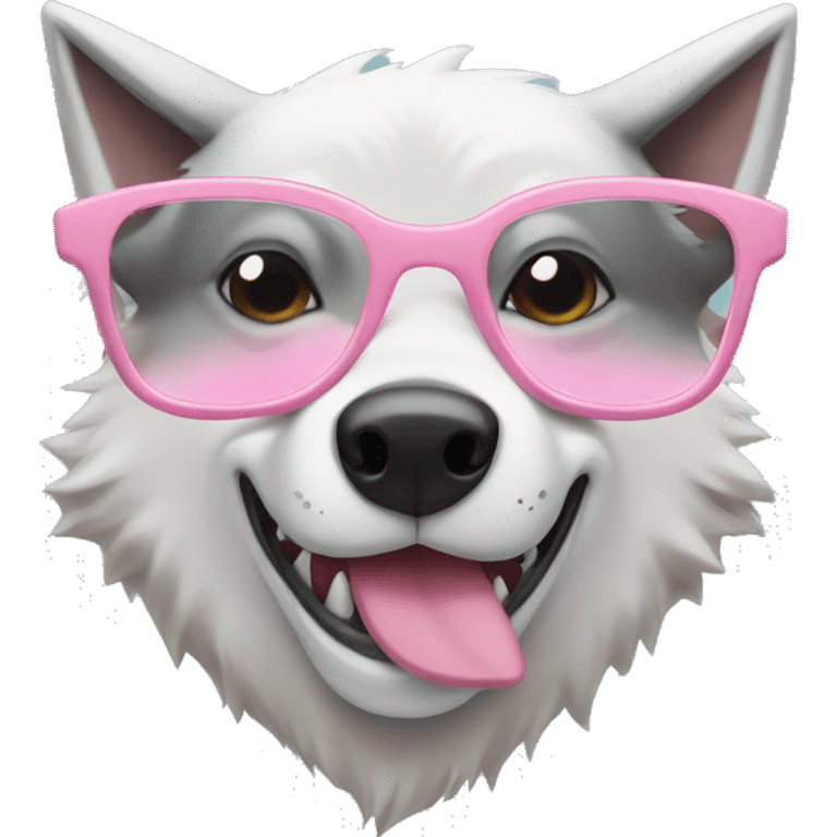 Wolf with light pink bow kissing a shark with glasses  emoji