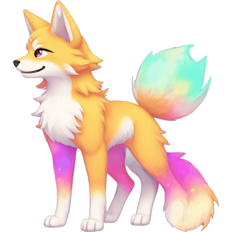 Colorful Sparkle-fox-wolf-cat-nebula-fursona full body emoji