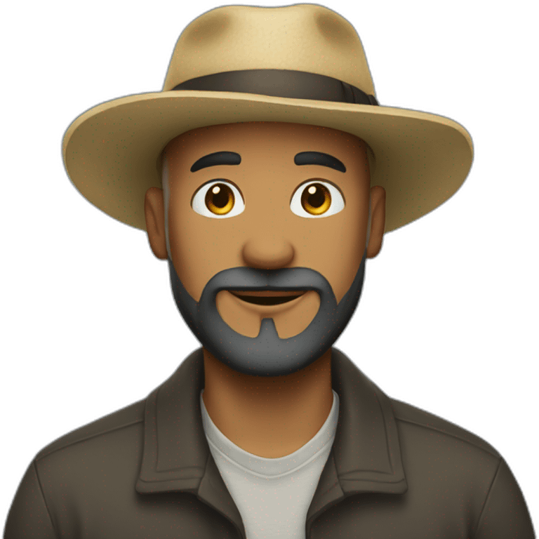 A bearded bald man with a hat emoji