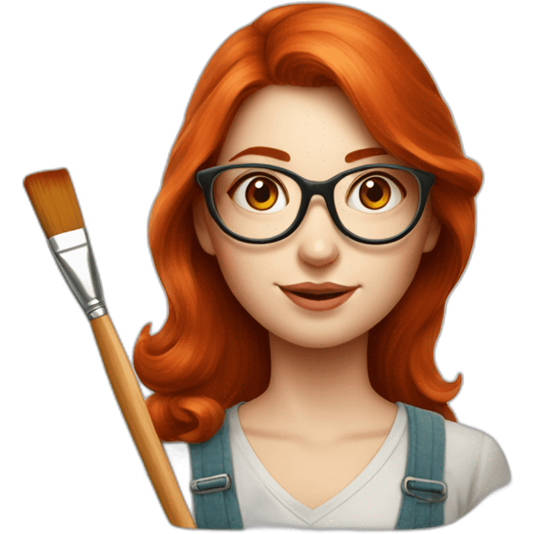 Redhead Artist painter girl with big round glasses, a brush emoji