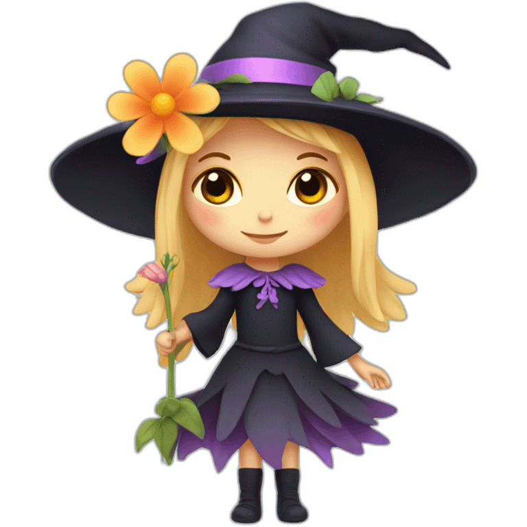 Little witch with fairy wings with a flower emoji