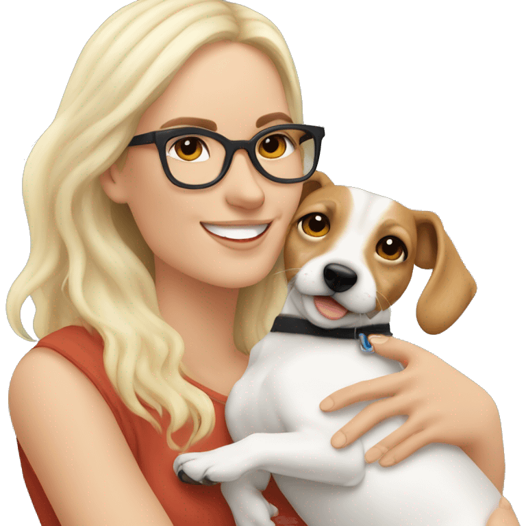 White blonde girl cuddling a jack Russell with her Moroccan boyfriend who have glasses emoji