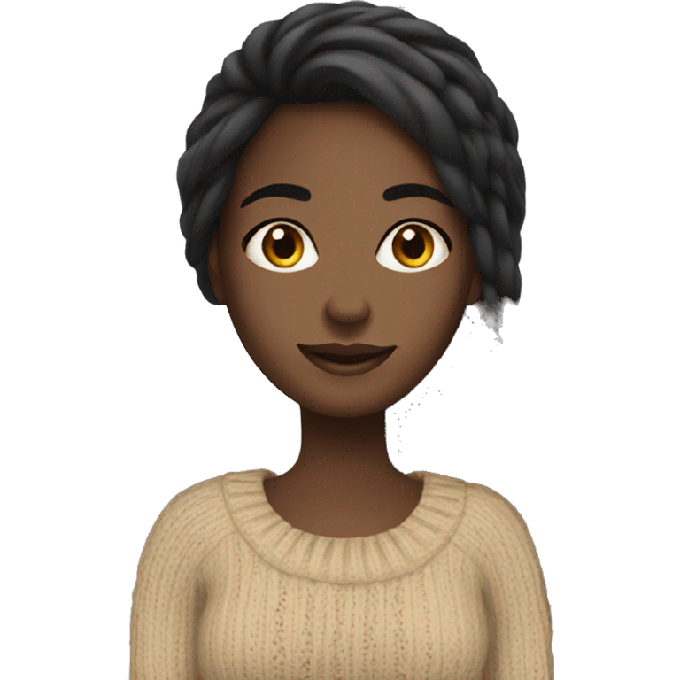 Black girl with long straight black hair wearing a knit sweater emoji