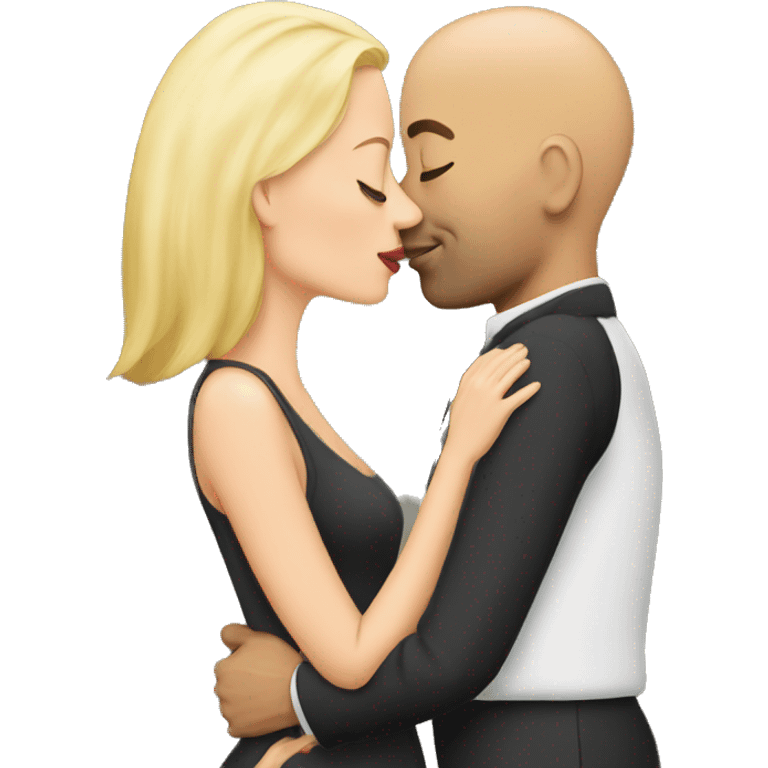 Bald man kissing blonde woman emoji