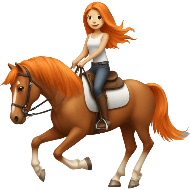 Tan girl with long orange hair riding a horse emoji