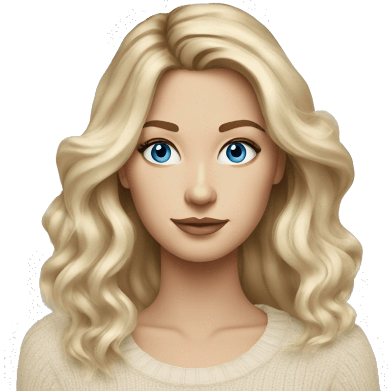 Blue eye long blonde balayage hair white woman beige sweater emoji