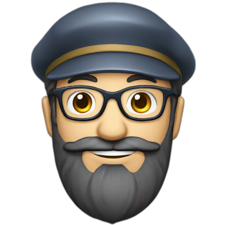 happy smile gardener face long dark beard and short dark hair with little transparent glasses and a french beret emoji