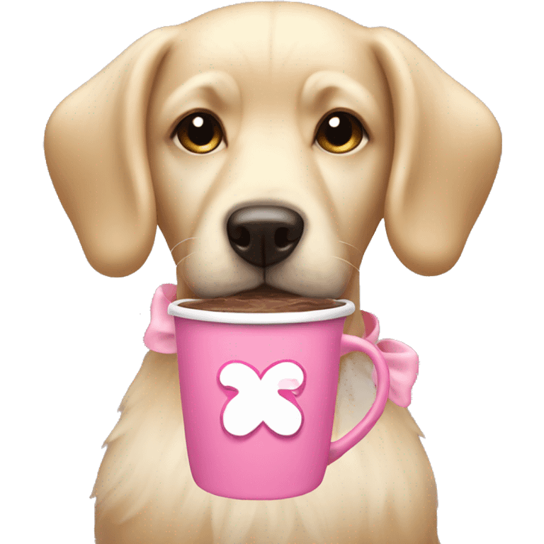 Blonde dog with pink bow holding hot chocolate  emoji