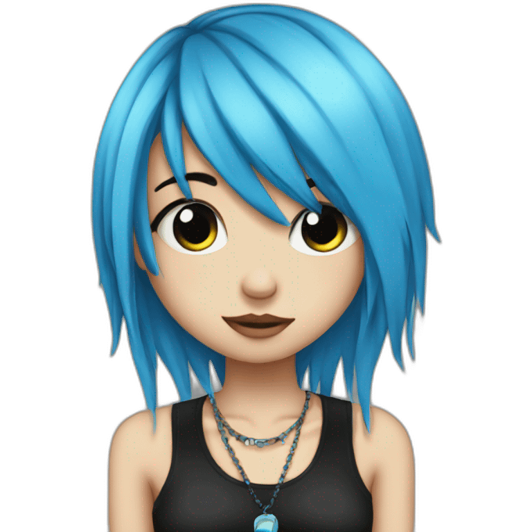 Emo girl choppy long blue hair piercings emoji