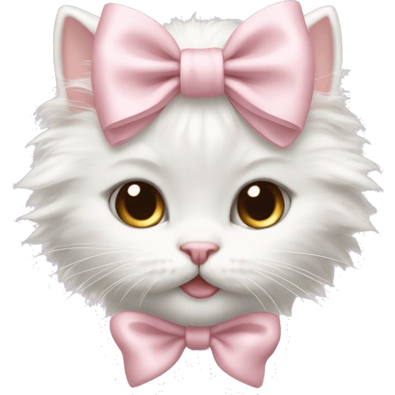 fluffy poofy white kitten light pink bow emoji