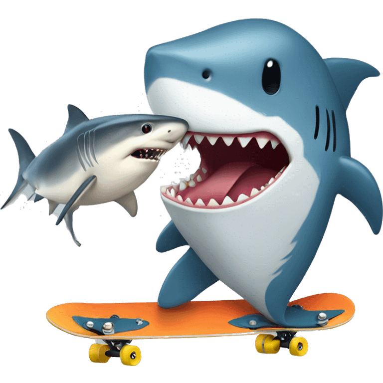 Skateboarding shark holding a fish emoji