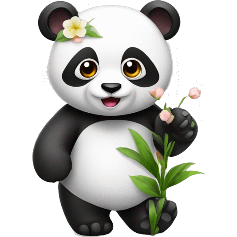 Panda with flower emoji