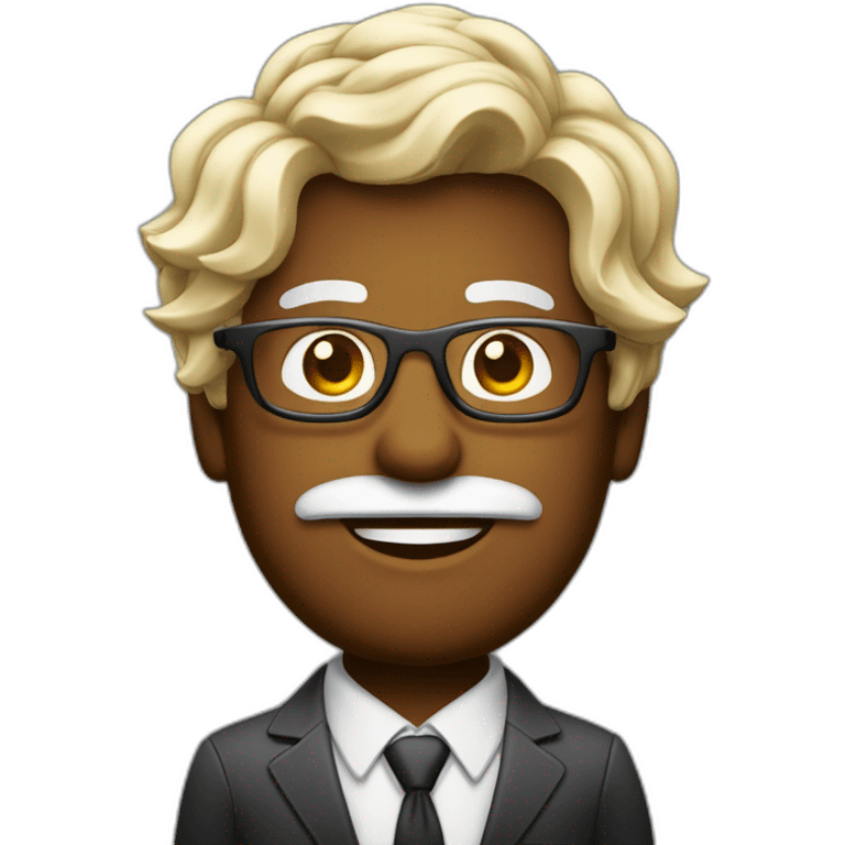 Homme avec les cheuveux cours sur le côté et long attaché au dessus avec des taches de rousseurs et des lunettes emoji