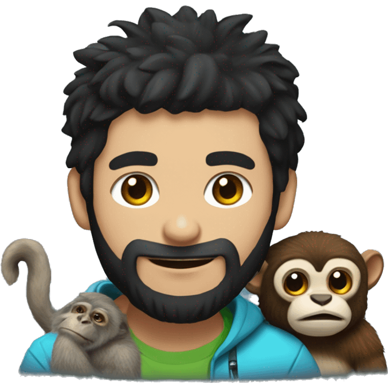 gamer guy with black hair and beard with a marmoset monkey emoji