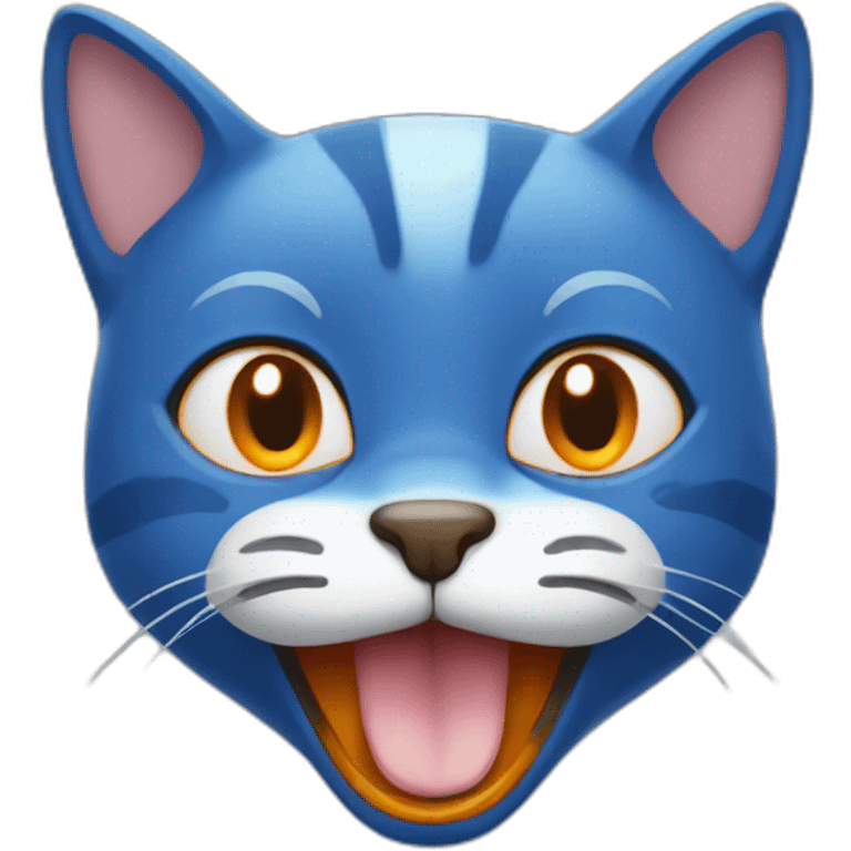 blue cartoon happy cat with orange moustache emoji