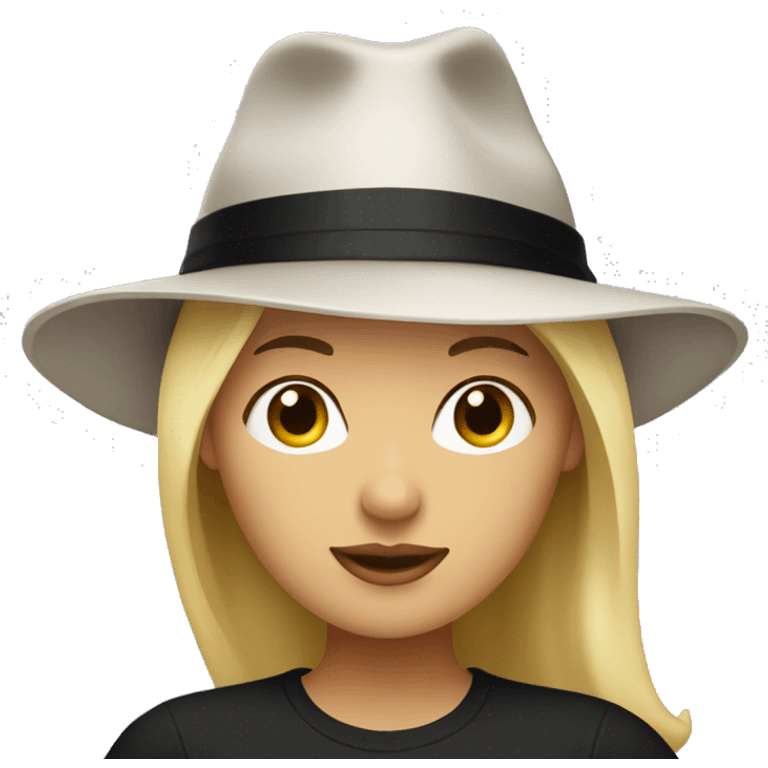 blonde woman wearing an oversized white tshirt and black fedora emoji