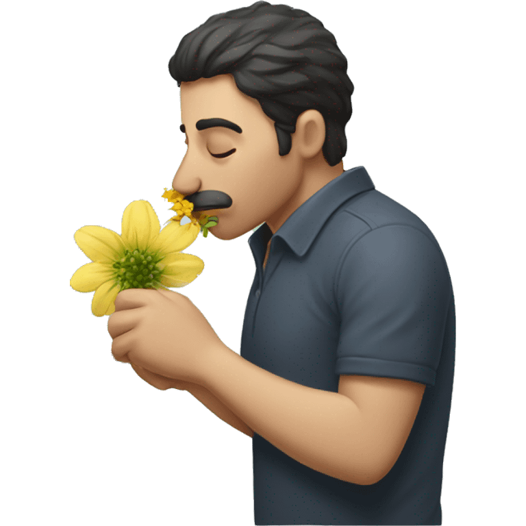 Men sniffing flower emoji