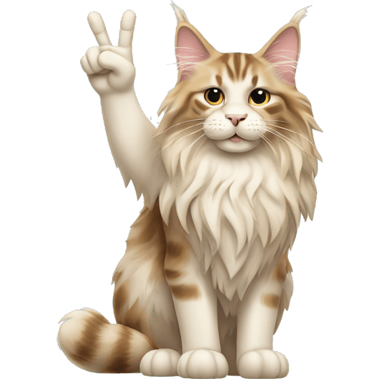 cream maine coon holding up peace sign emoji