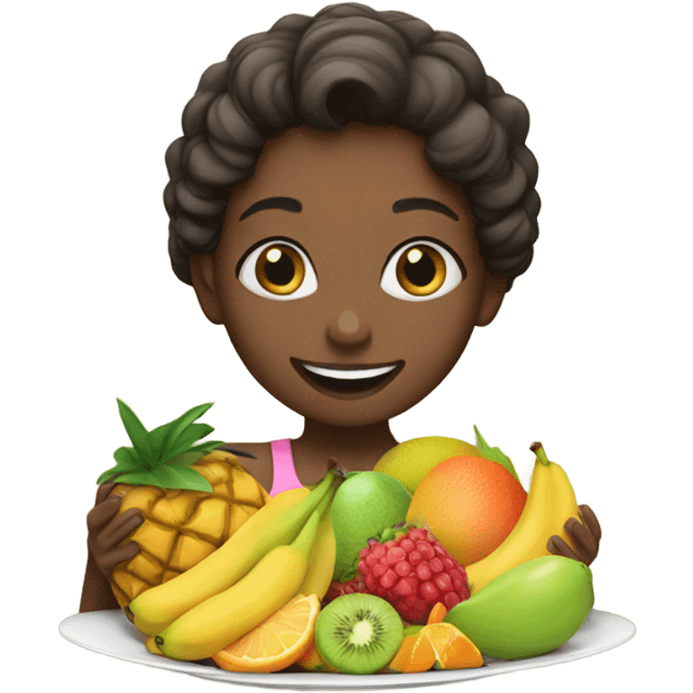 girl enjoying fruit indoors emoji