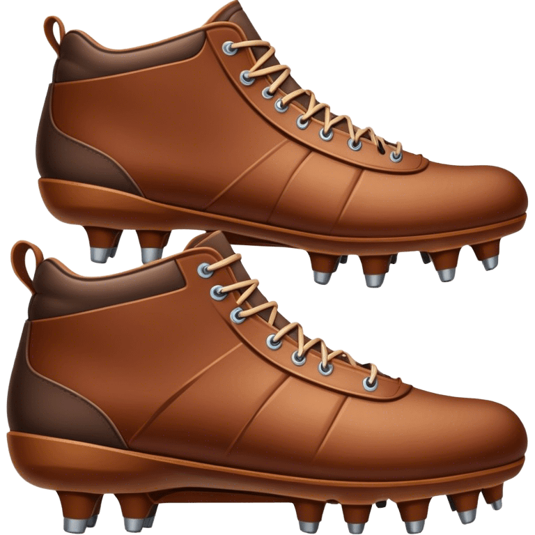 Cinematic Realistic image of a pair of rugby boots, showcasing sturdy leather construction, detailed cleat patterns and textured surfaces, illuminated by vibrant outdoor lighting that captures their athletic purpose emoji