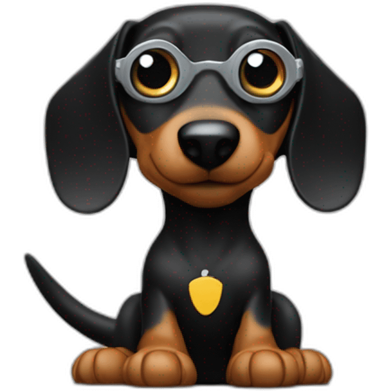 a black dachshund dog holds a camera SONY in its paws medium plan emoji