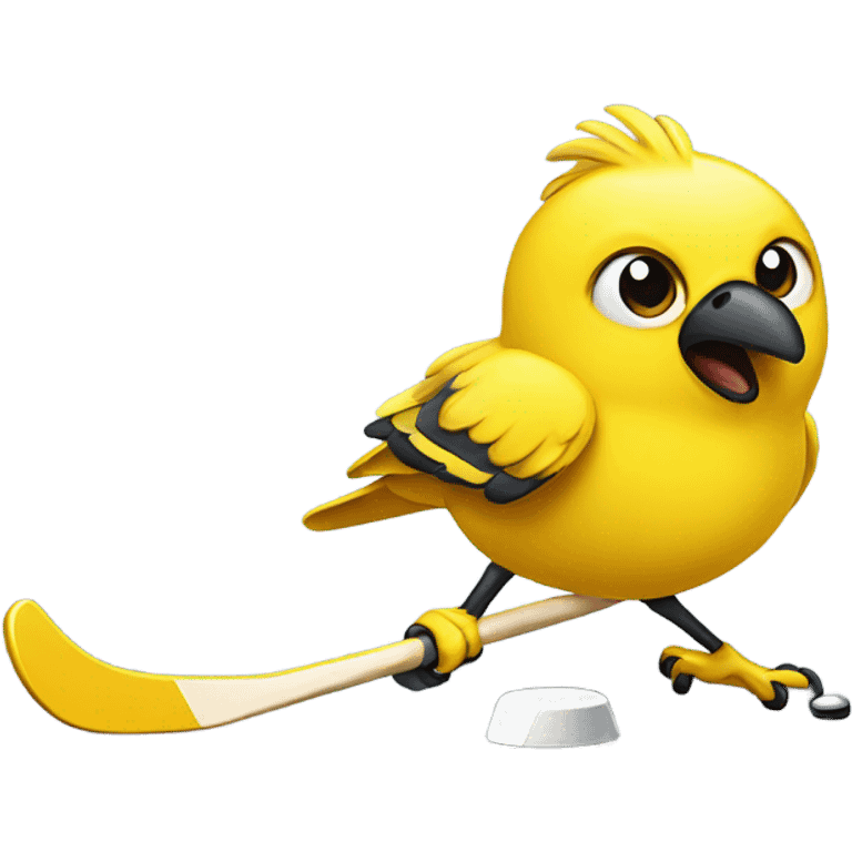 Yellow bird playing hockey emoji